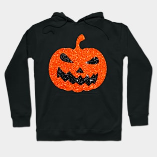 Bright Orange Faux Glitter Halloween Pumpkin Face Hoodie